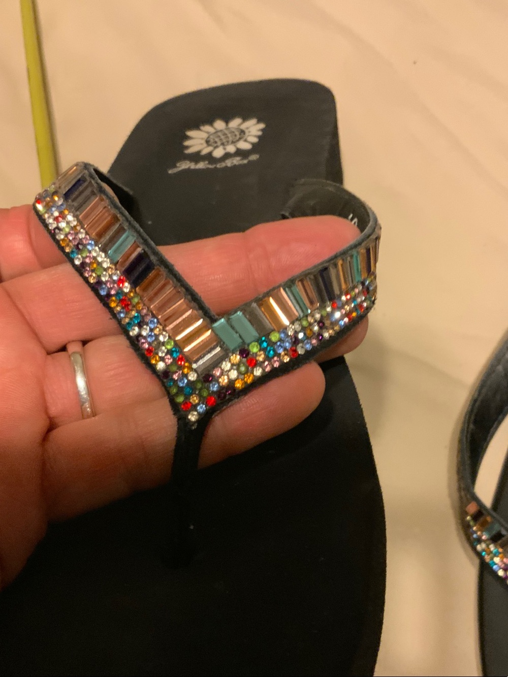 Yellow Box Black Beaded V-Strap Sandals - Picture 4 of 5